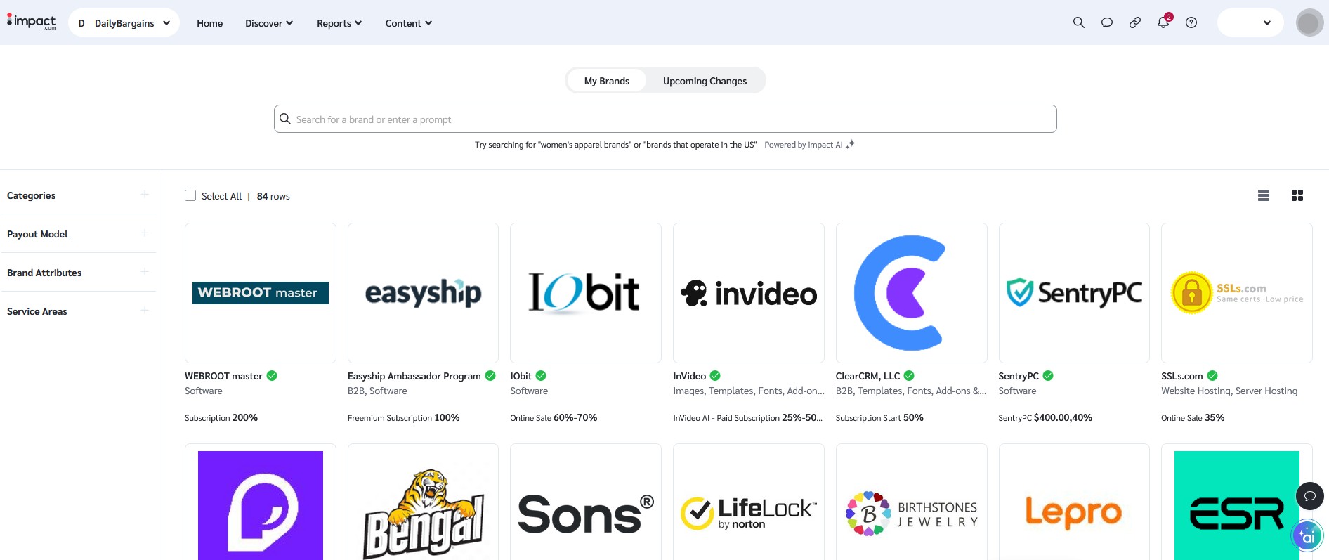 Direct approved merchant partnerships dashboard view