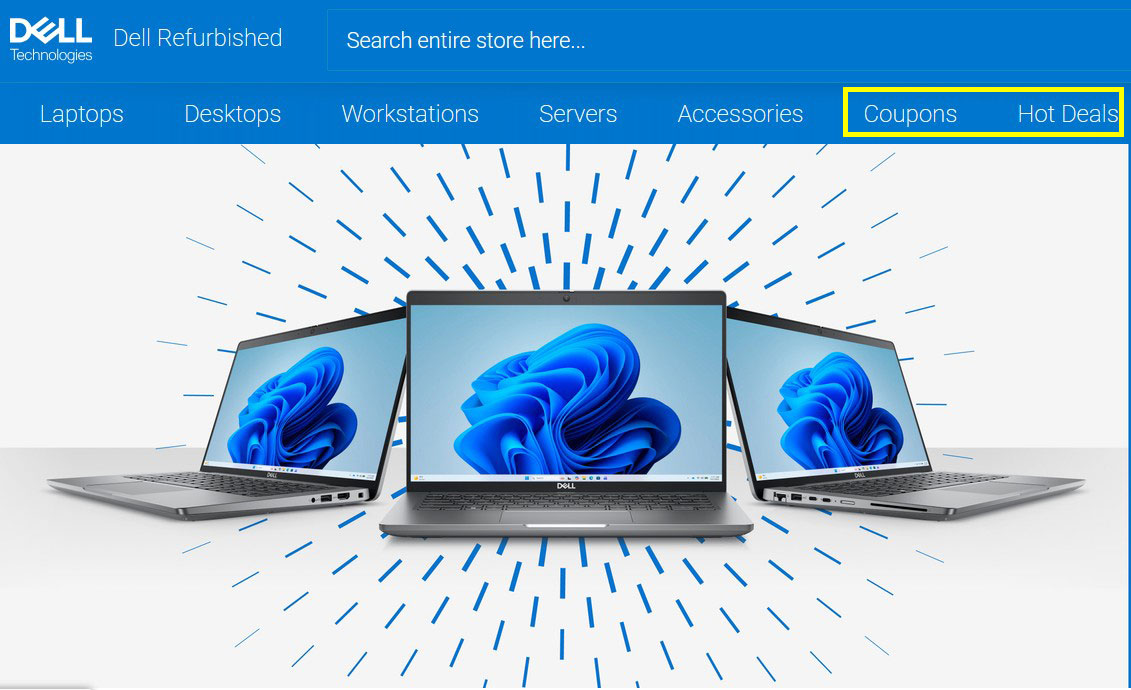 Example of Coupons and Hot Deals link in website navigation header