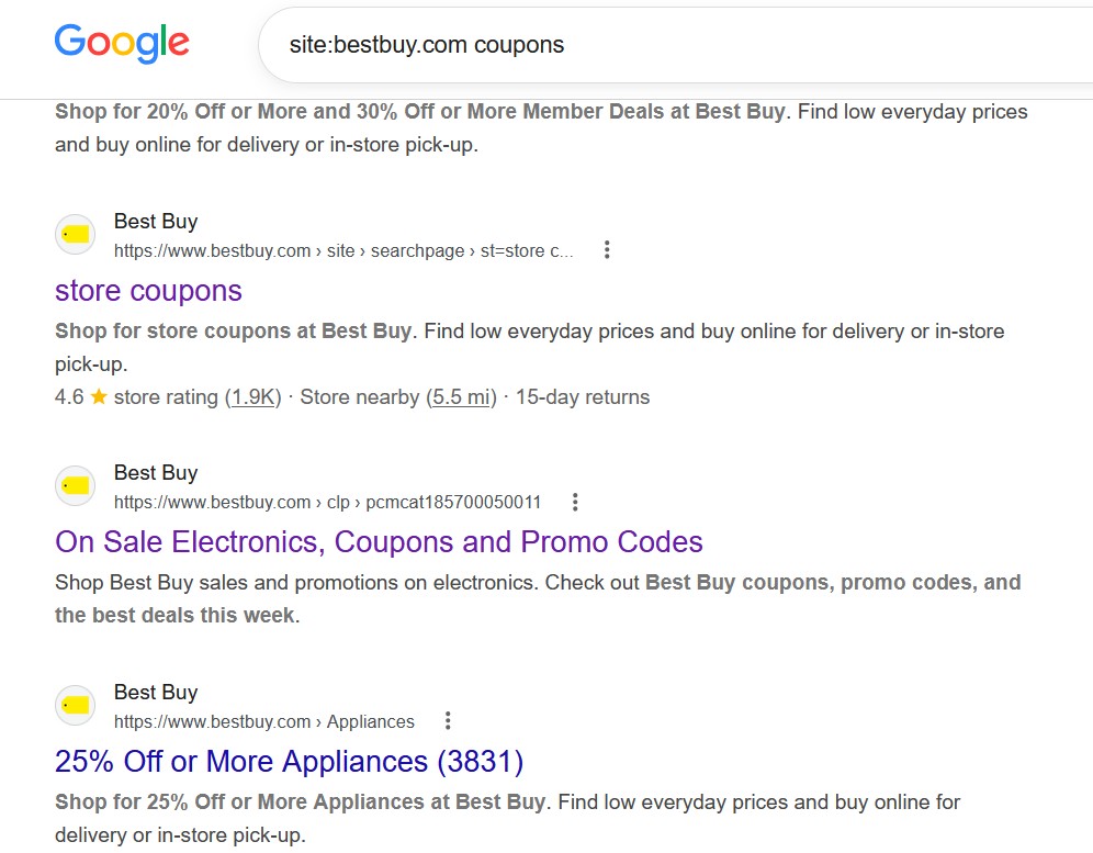Example of hidden coupon link in website footer